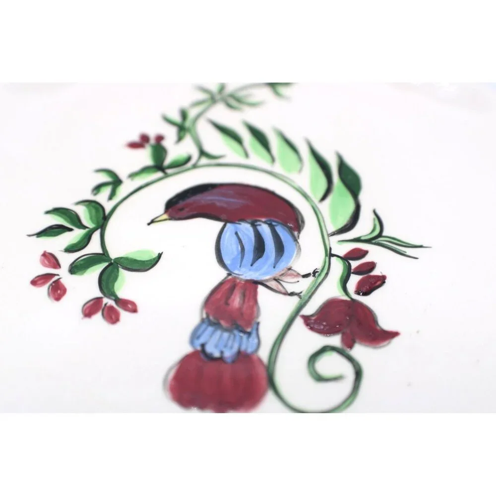 Vintage Hand-Painted Ceramic Plate Bird & Foliage Design 6.5" Salad Plate Signed - Picture 5 of 7